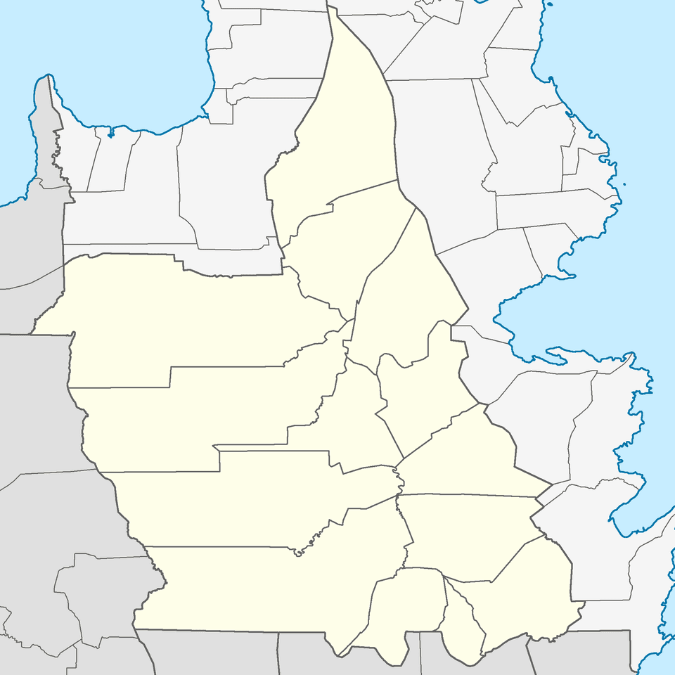 A blank locator map of Agusan del Sur province, shaded pale yellow with its municipal borders outlined, surrounded by neighboring provinces in grey including Surigao del Sur to the east